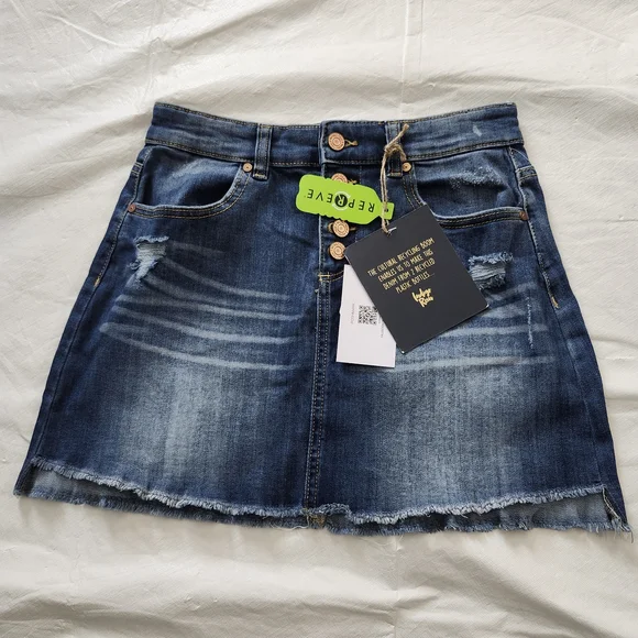 Indigo Rein Women's Distressed Denim Mini Skirt - Blue - Picture 1 of 7